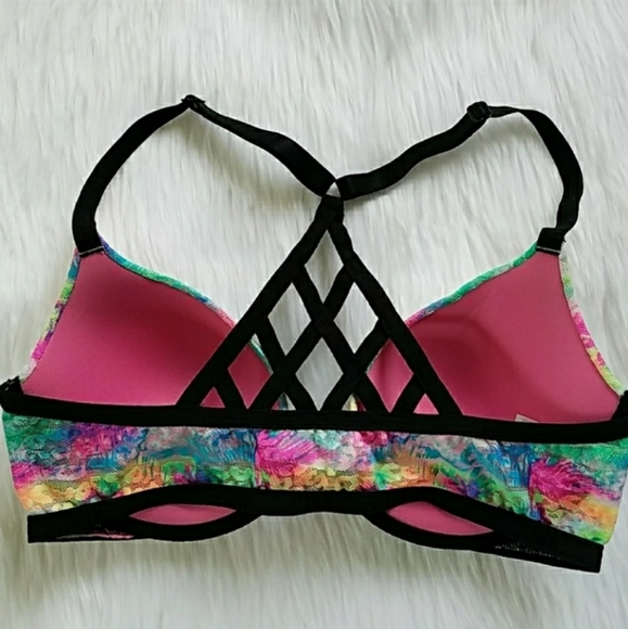 Pink bra tropical leopard lace push up bra - Picture 4 of 7